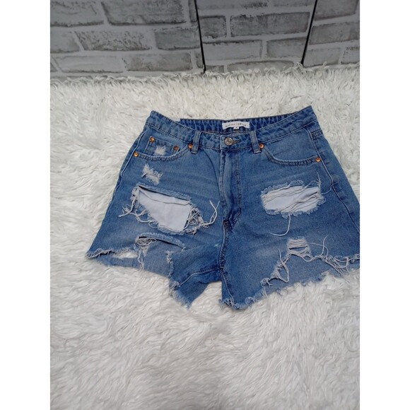 Almost Famous Super High Rise Distressed Cutoff Denim Jean Shorts Womens Size 5 - Picture 1 of 10